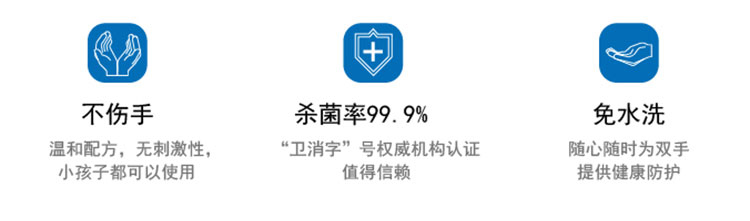 不傷手、殺菌率99.9% 、免水洗抗菌凝膠