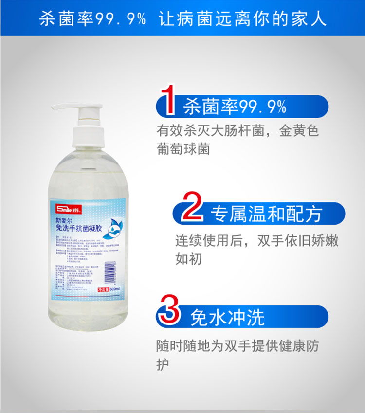 斯麥爾免洗手消毒液有效殺滅大腸桿菌、金黃色葡萄球菌，殺菌率達99.9% 